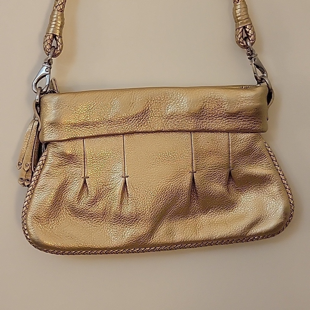 VTG COLE HAAN 1990s Gold Metallic Pebble Lambskin Braided Tassel Evening Bag - Picture 6 of 11